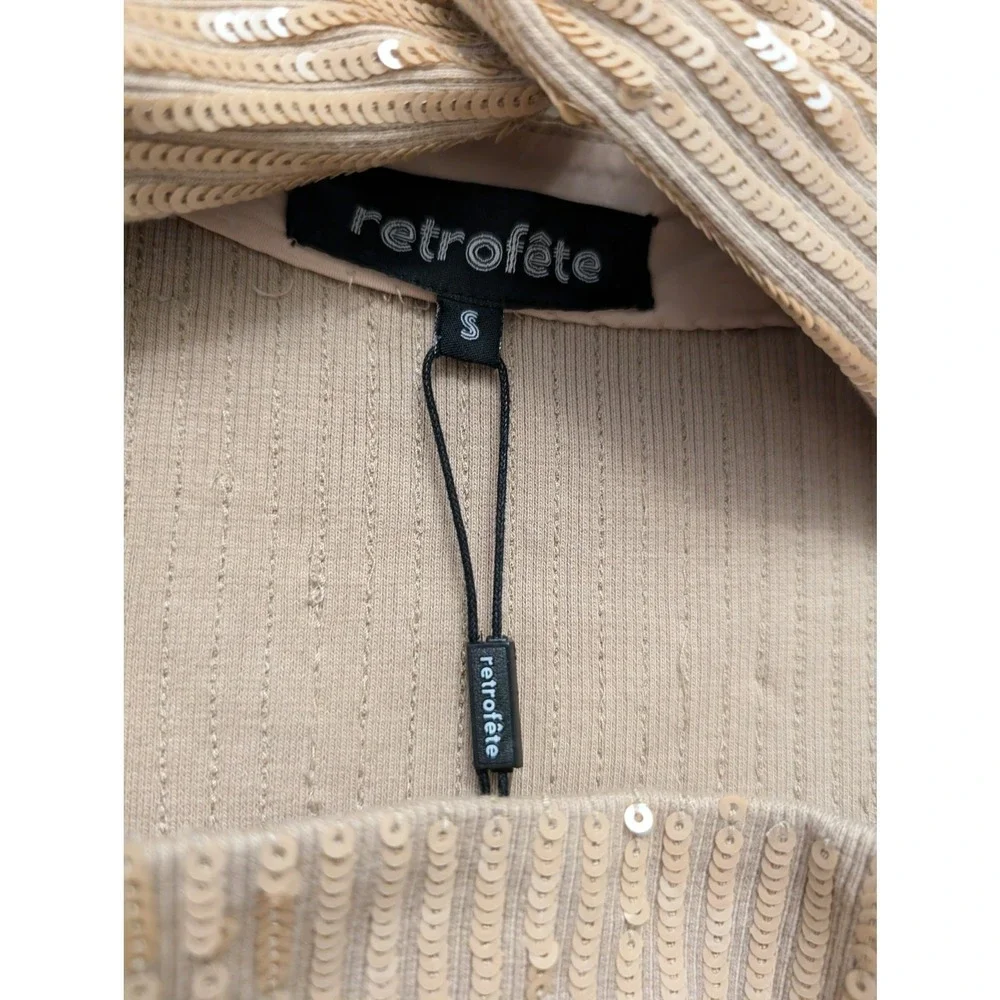 Retrofete Sariah Sequin Knit Midi Dress Nude Bodycon‎ $625 Party Wedding Guest
